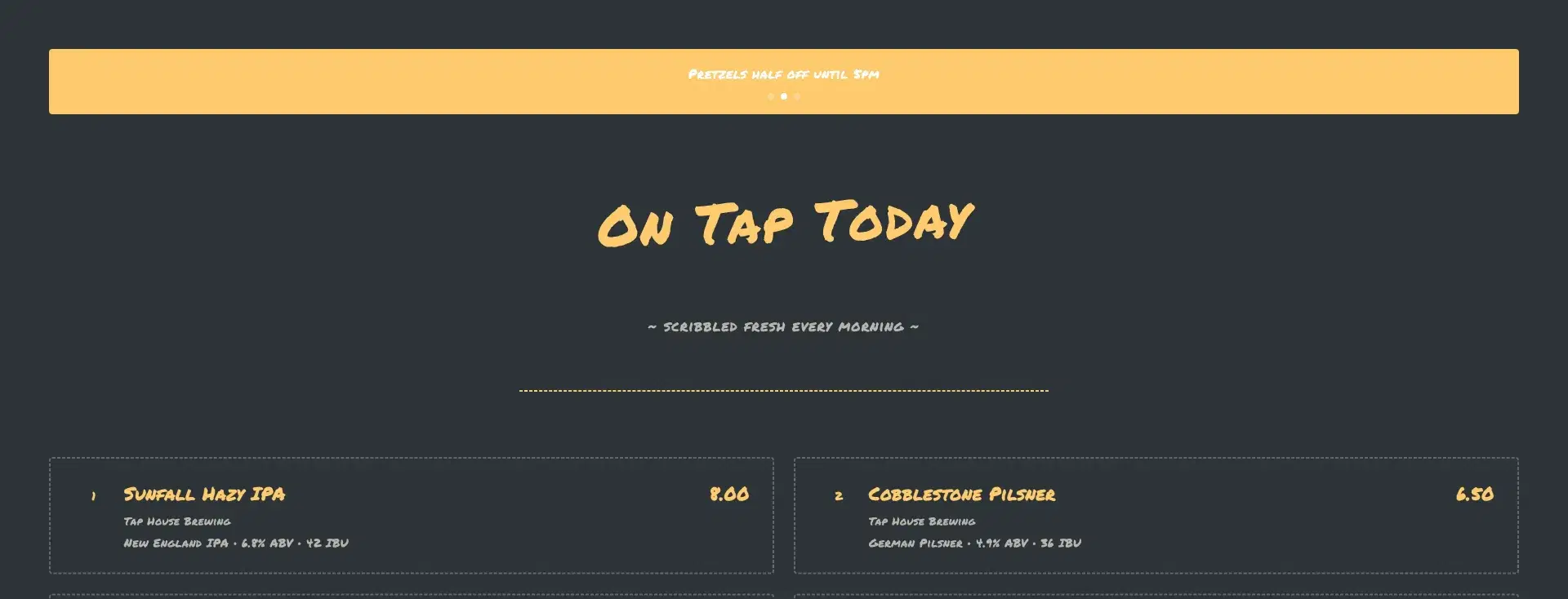 Handwritten chalkboard taplist template scribbled fresh every morning