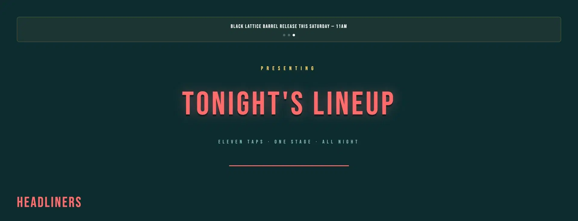 Concert-poster taplist template with glowing coral headline
