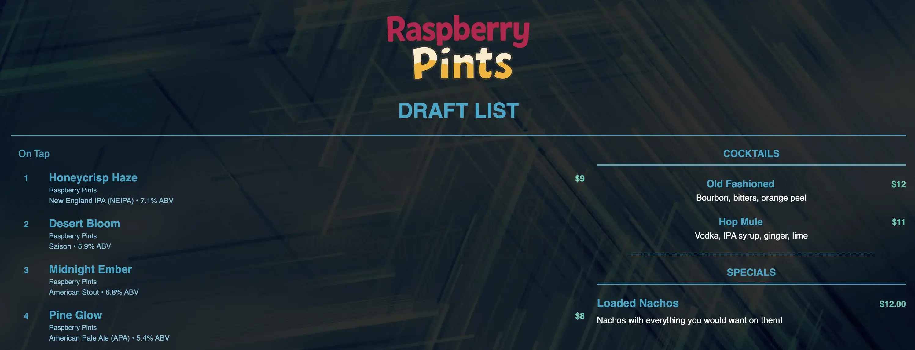 Colorful digital taplist with brewery branding